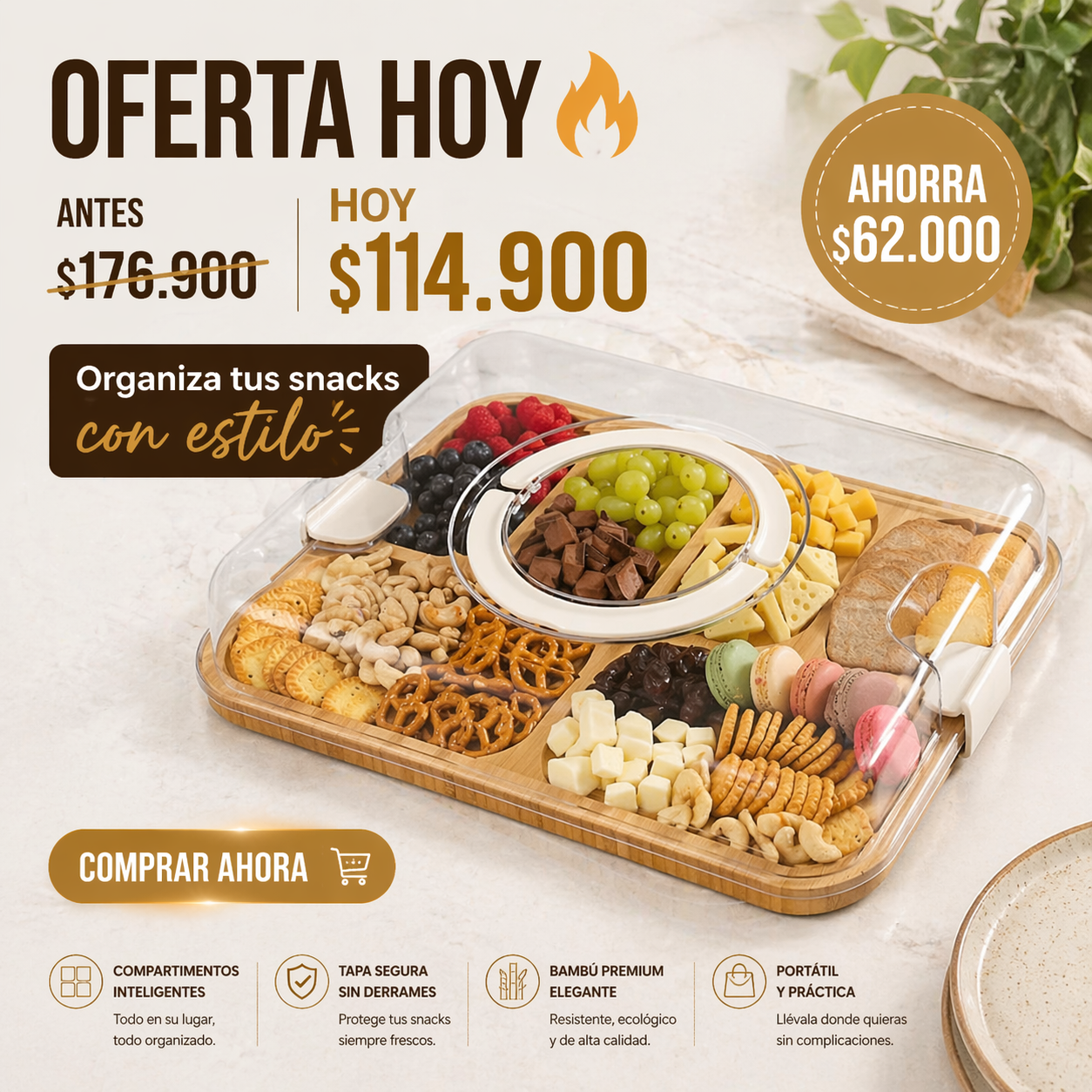Tabla de comida en bambú