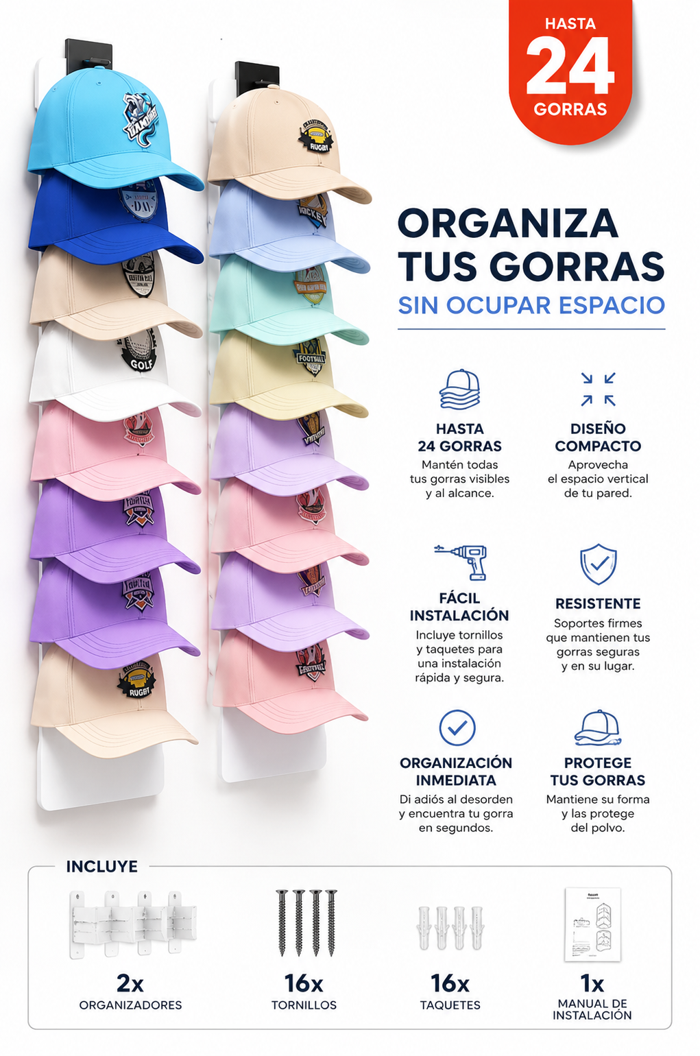 Soporte pared para gorras