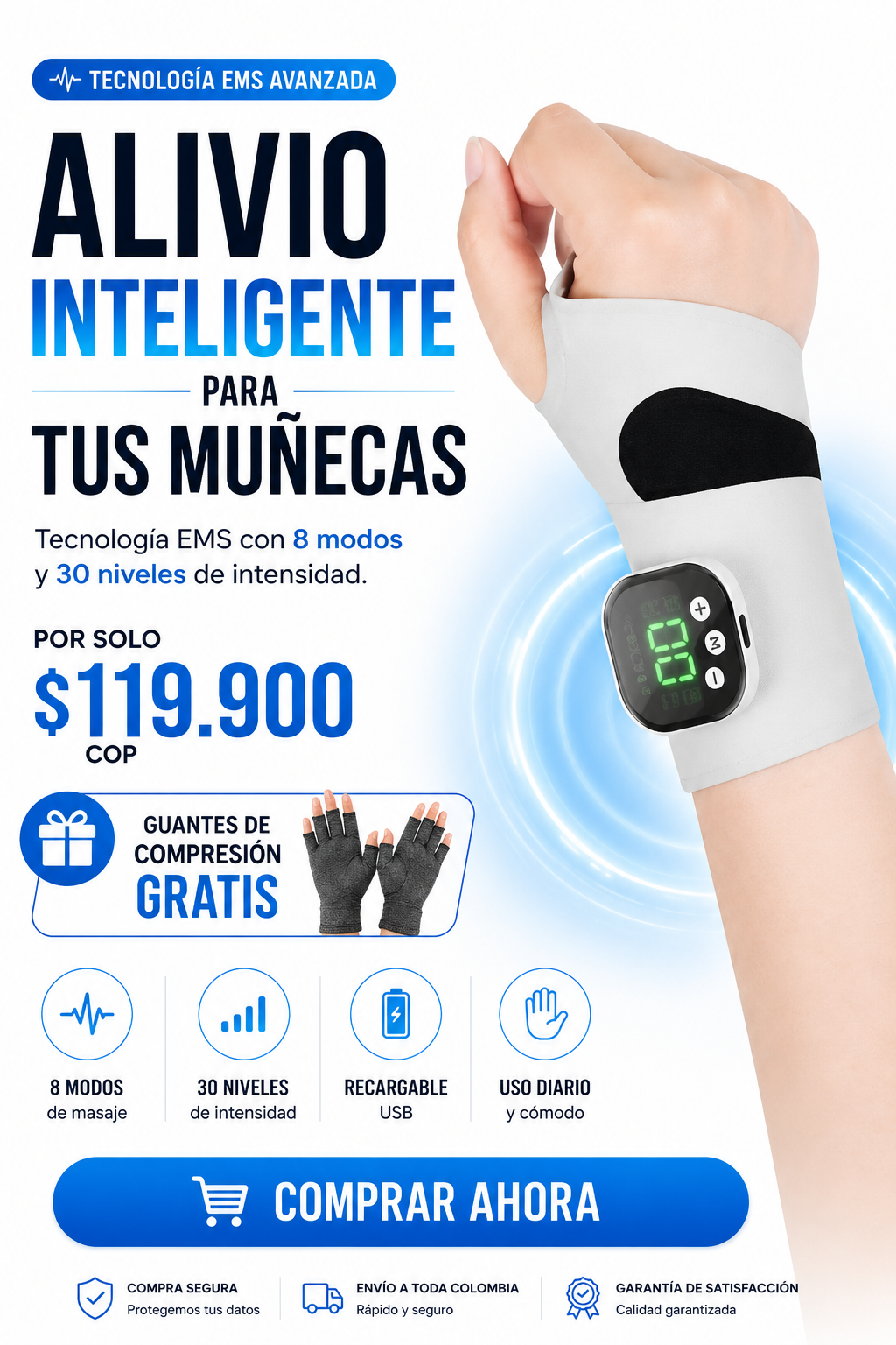 Muñequera Terapéutica + guantes de compresión