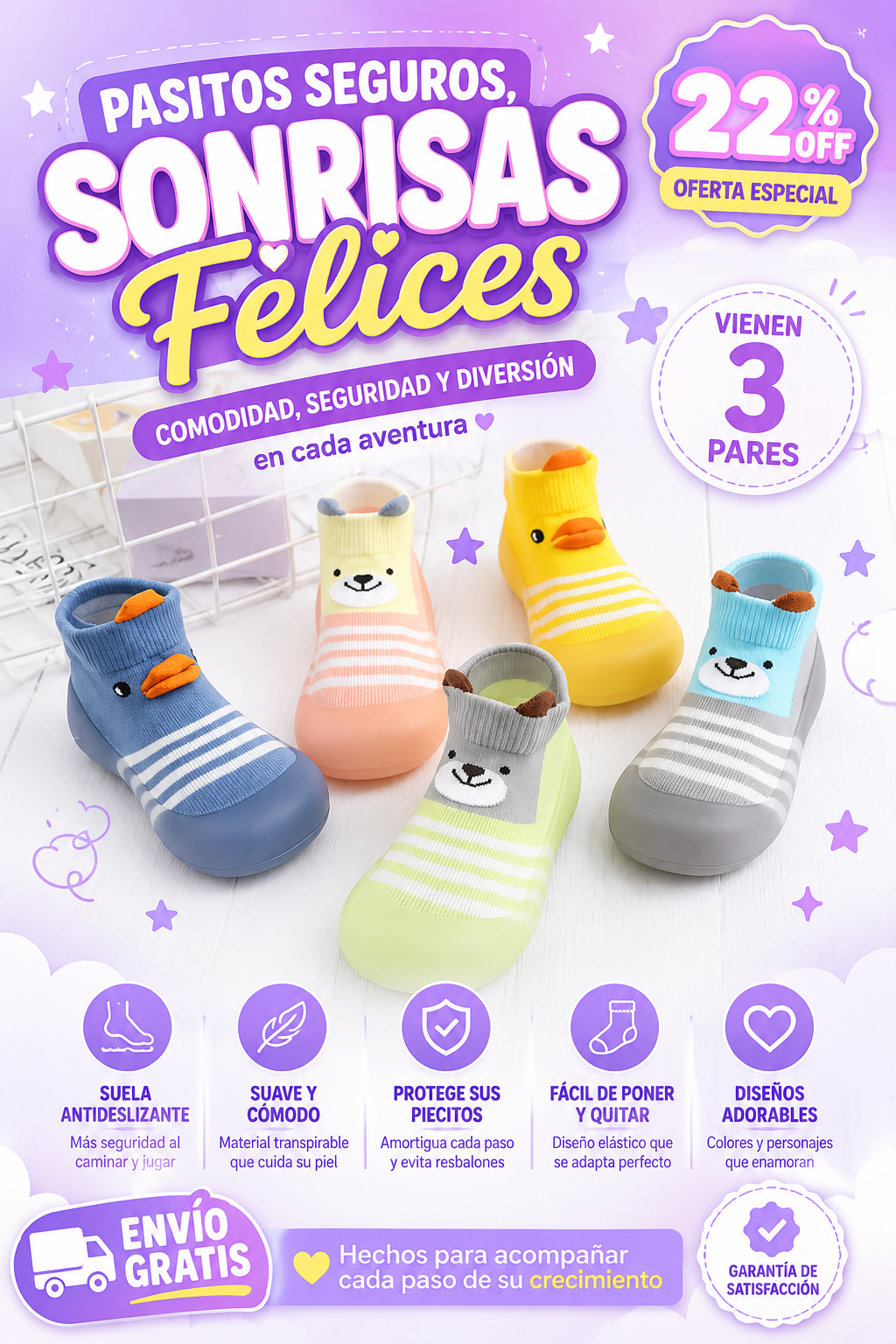 Medias tipo Zapato para Bebé / *3 PARES