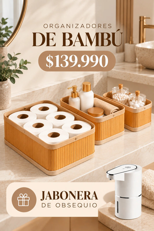 Organizadores de Bambú + dispensador de jabón electrico
