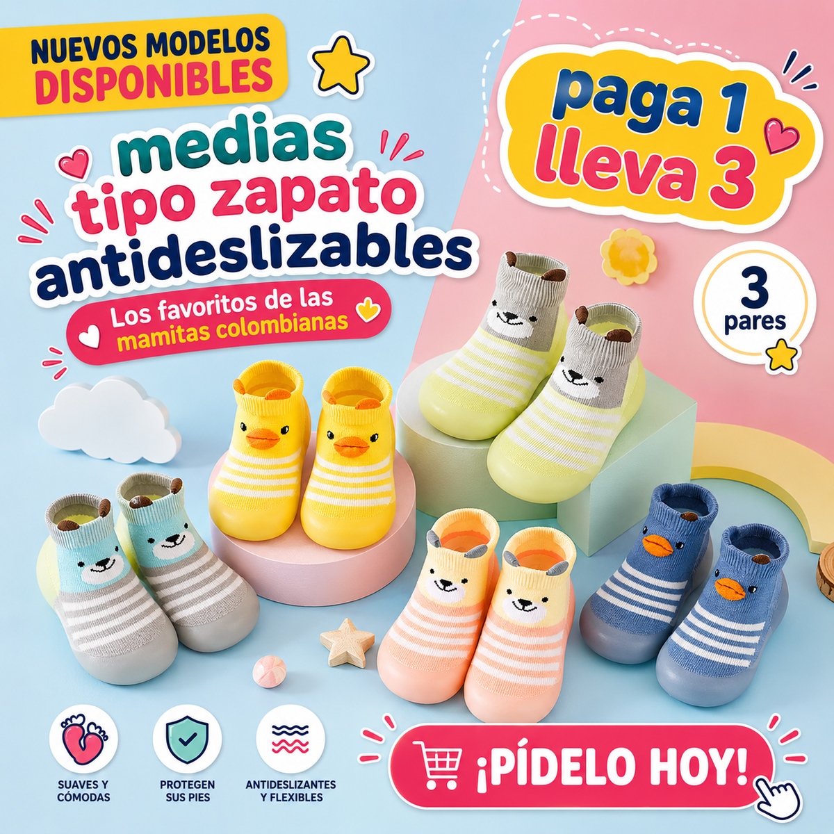 Medias tipo Zapato para Bebé / *3 PARES