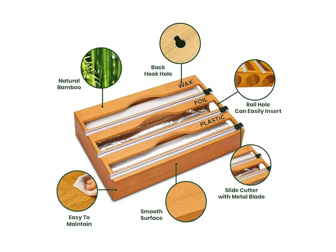 WrapEase™ / CAJA PORTA ALUMINIO, PAPEL MANTEQUILLA Y VINIPEL